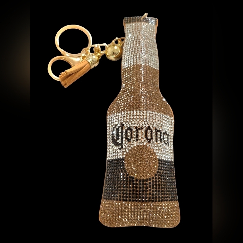 Rhinestone Corona Beer Bottle Bag Charm / Keychain
